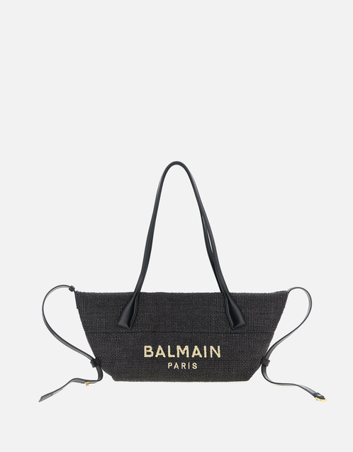 Balmain トラックスモールラフィアアンドカーフスキントートバッグ