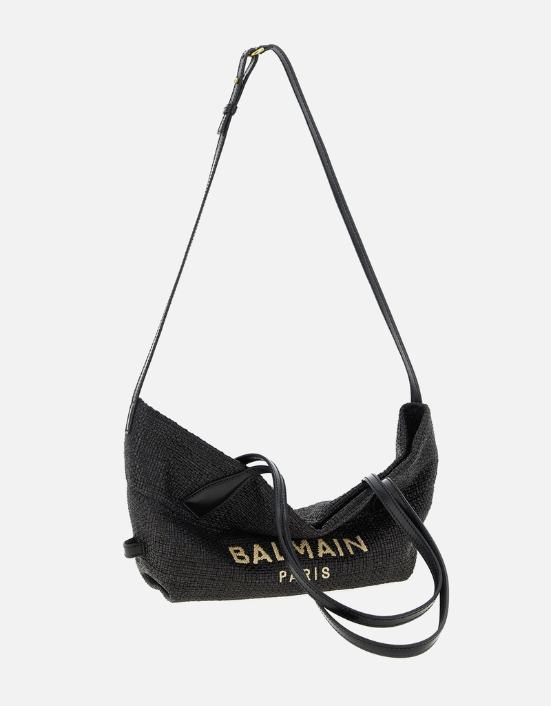 Balmain トラックスモールラフィアアンドカーフスキントートバッグ Balmain トラックスモールラフィアアンドカーフスキントートバッグ