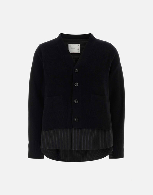 sacai新品カーディガンシースルーニット Sacai ストライプドシースキンウールニットカーディガン (すべての新品