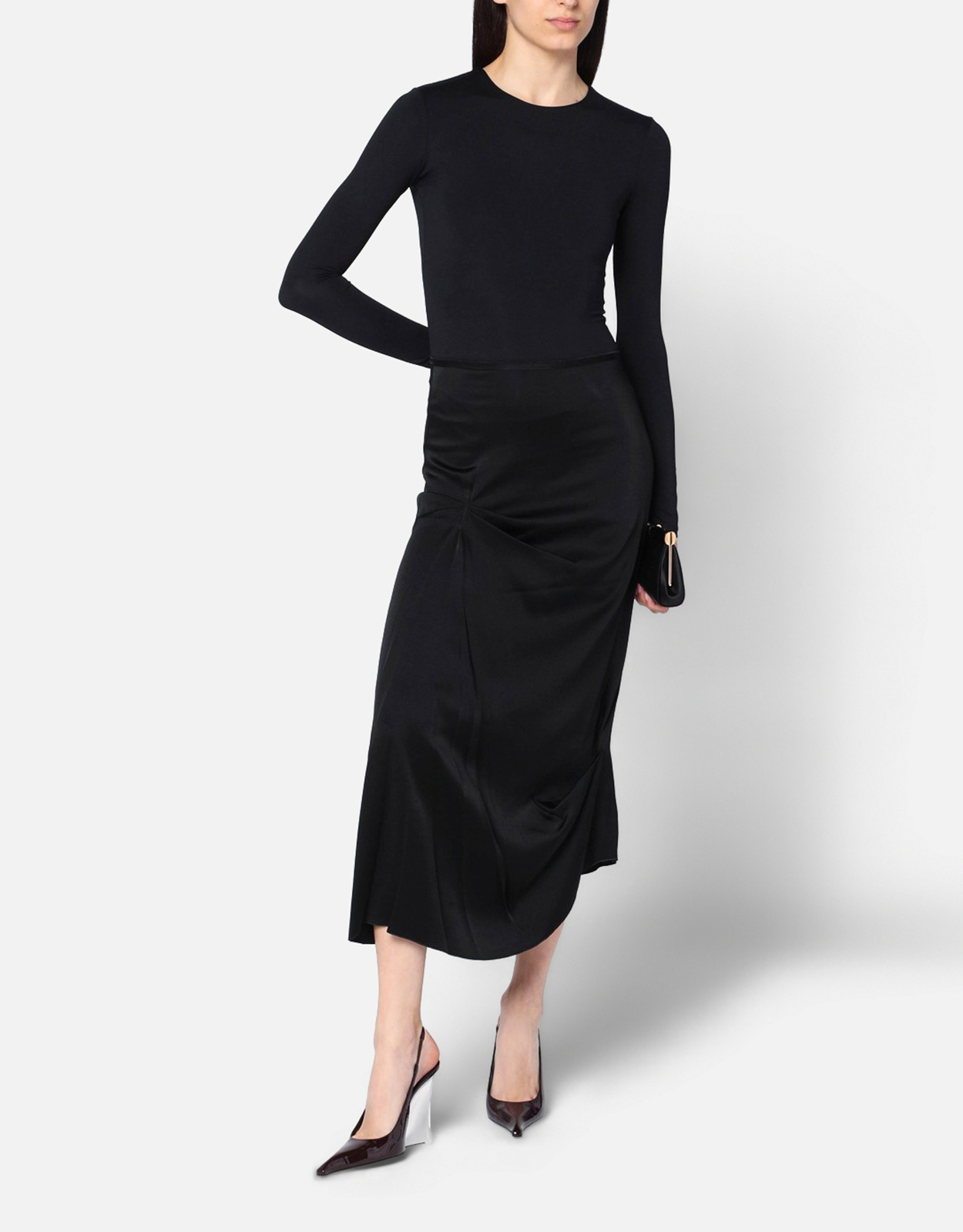 Victoria Beckham ブラックミディスカート ドレープ付き (ドレス