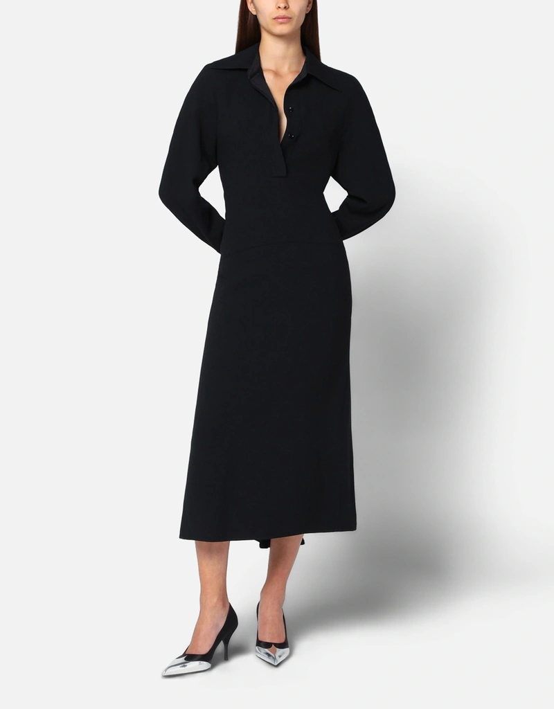 black satin shirt dress Agape Black Satin Oversized Shirt Dress with Rosette – AfricaRise Online main image 0