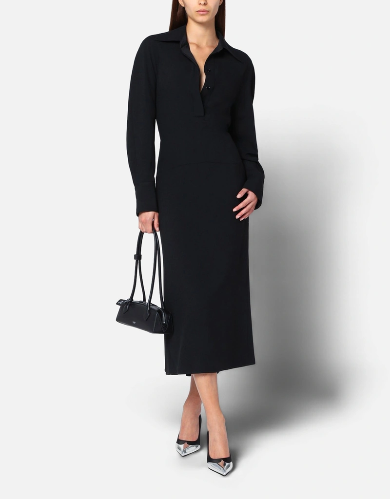 victoria beckham black dress Mosella Jacquard Puff Sleeve Midi Dress