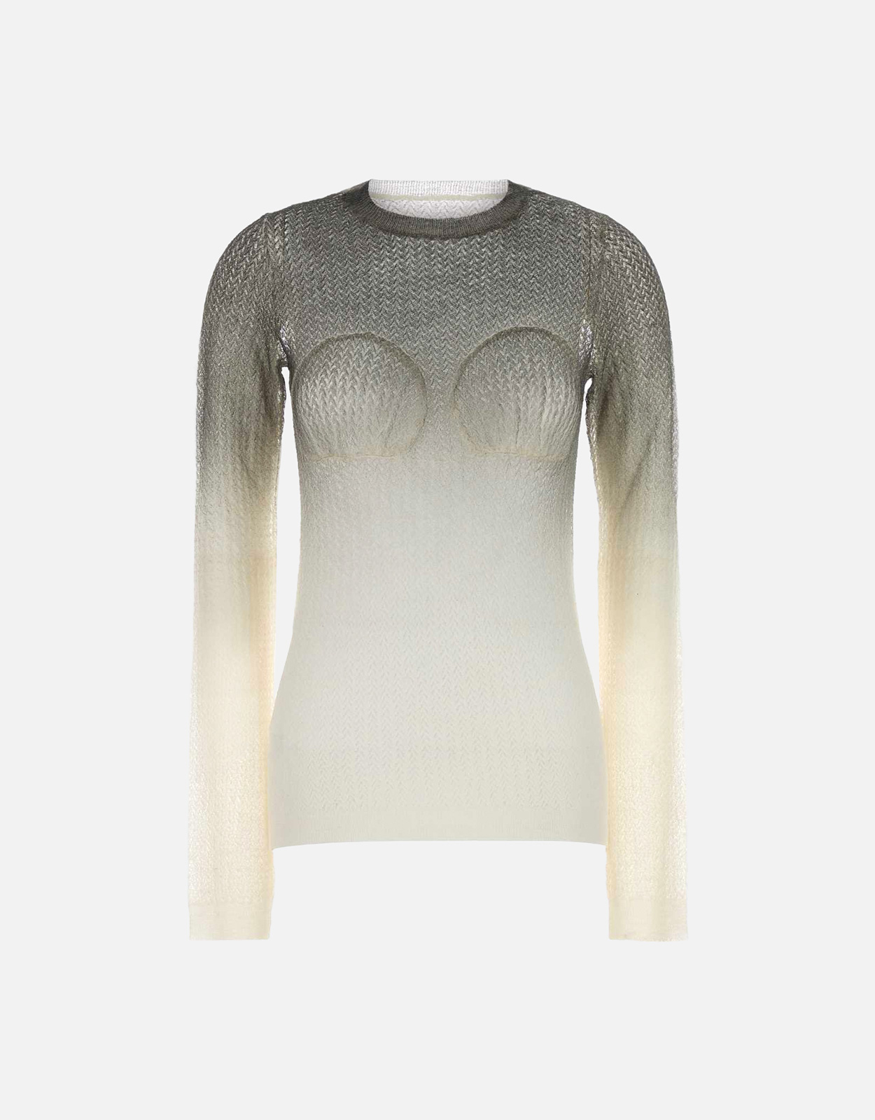 Maison Margiela Sheer Knit Long Sleeve Wool Blend Crewneck Top