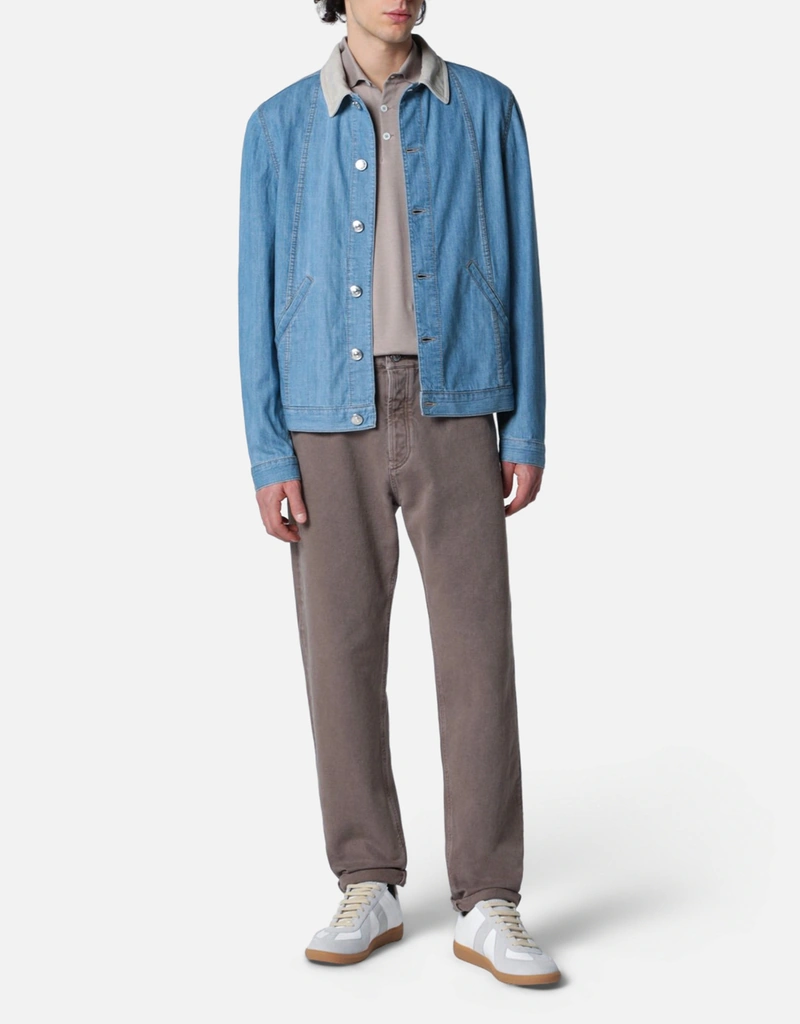 Brunello Cucinelli メンズデニムブルージャケット スエードカラー付き