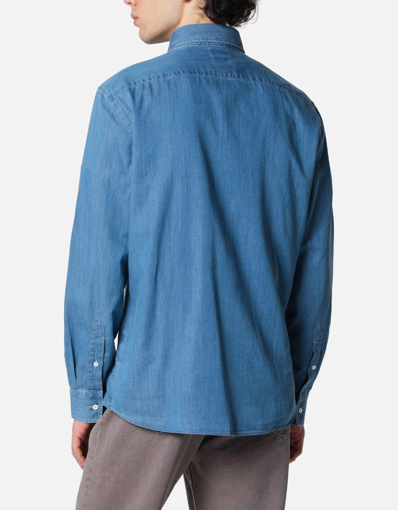 Brunello Cucinelli メンズライトブルーデニムイージーフィットシャツ