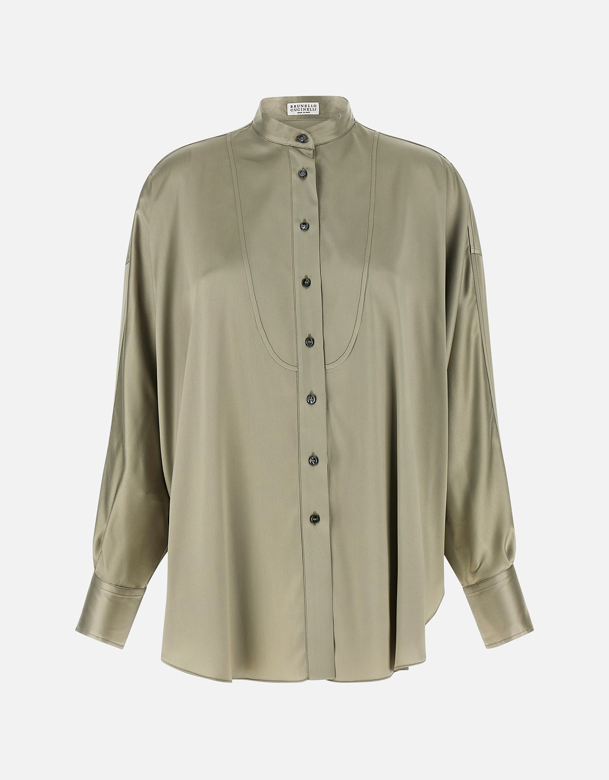 Brunello Cucinelli Stretch Silk Satin Mandarin Collar Over