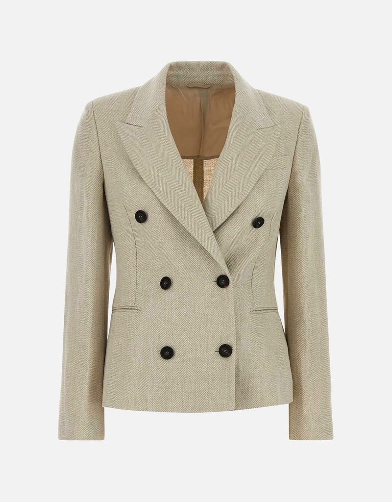 ブルネロクチネリ　 ダブルブレストブレザー Brunello Cucinelli メランジサンドリネン混紡ダブルブレストブレザー