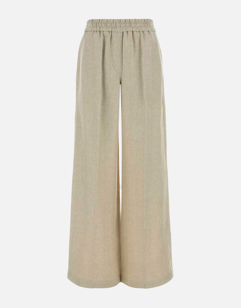 ⭐️BRUNELLO CUCINELLI ベージュパンツ⭐️ Brunello Cucinelli Melange Beige Linen Blend Wide-leg Pants (All