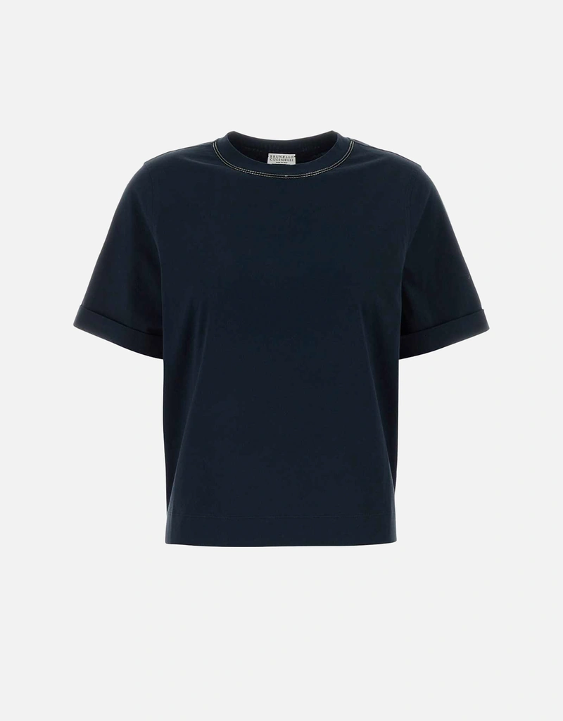 Brunello Cucinelli ダークブルーコットンTシャツ (すべての新品