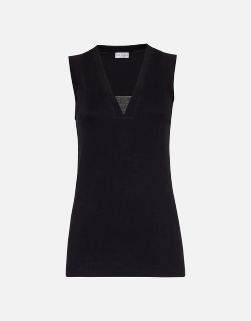 Brunello Cucinelli リブストレッチコットンジャージートップス