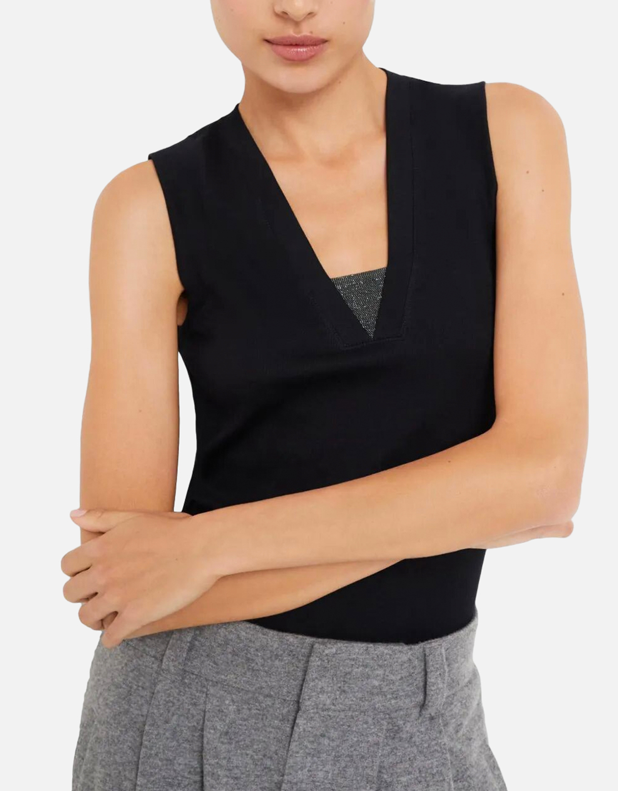 Brunello Cucinelli リブストレッチコットンジャージートップス