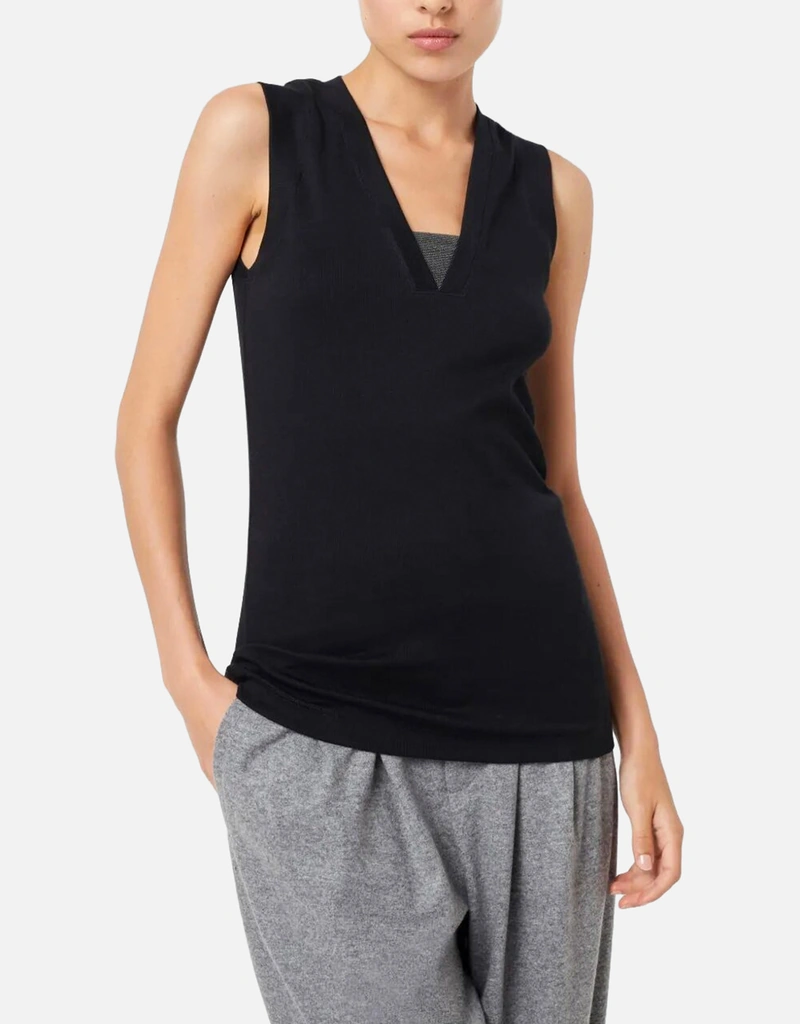 Brunello Cucinelli リブストレッチコットンジャージートップス