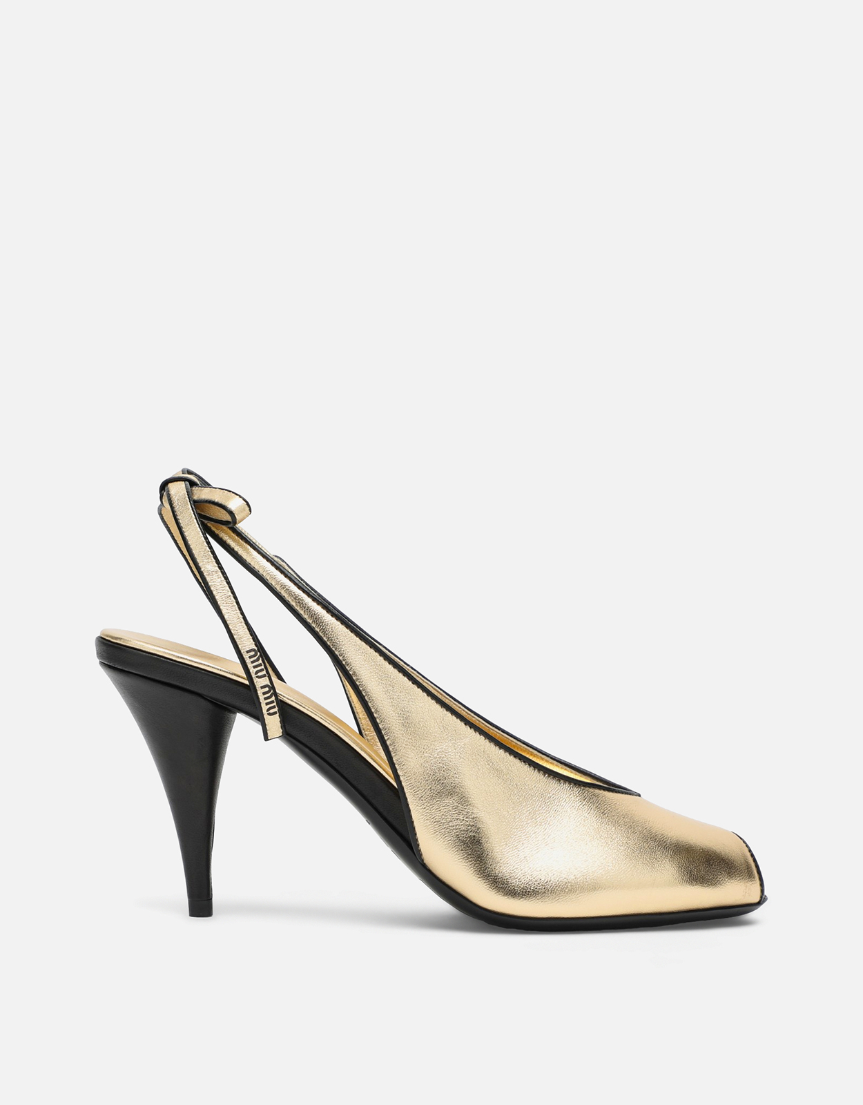 Miu Miu プラチナカラー ナッパレザー スリングバックパンプス (すべて