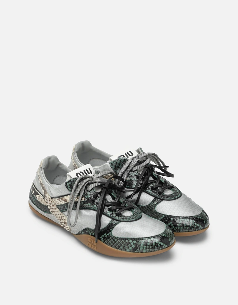 Miu Miu Gymnasium Technical Fabric And Python-Print Ayers Leather