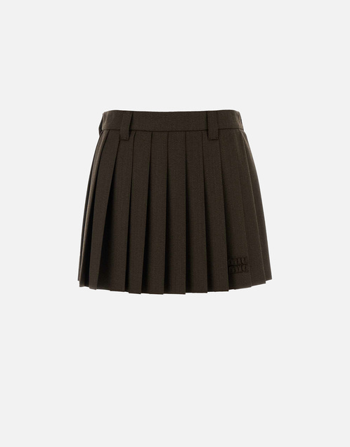 Miu Miu Chocolate Virgin Wool Mini Skirts (All New In) IFCHIC.COM