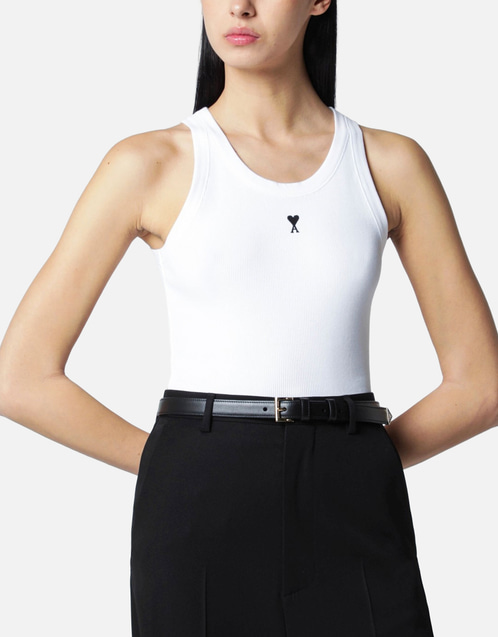 AMI Paris ホワイト Ami De Coeur コットンタンクトップ (トップス