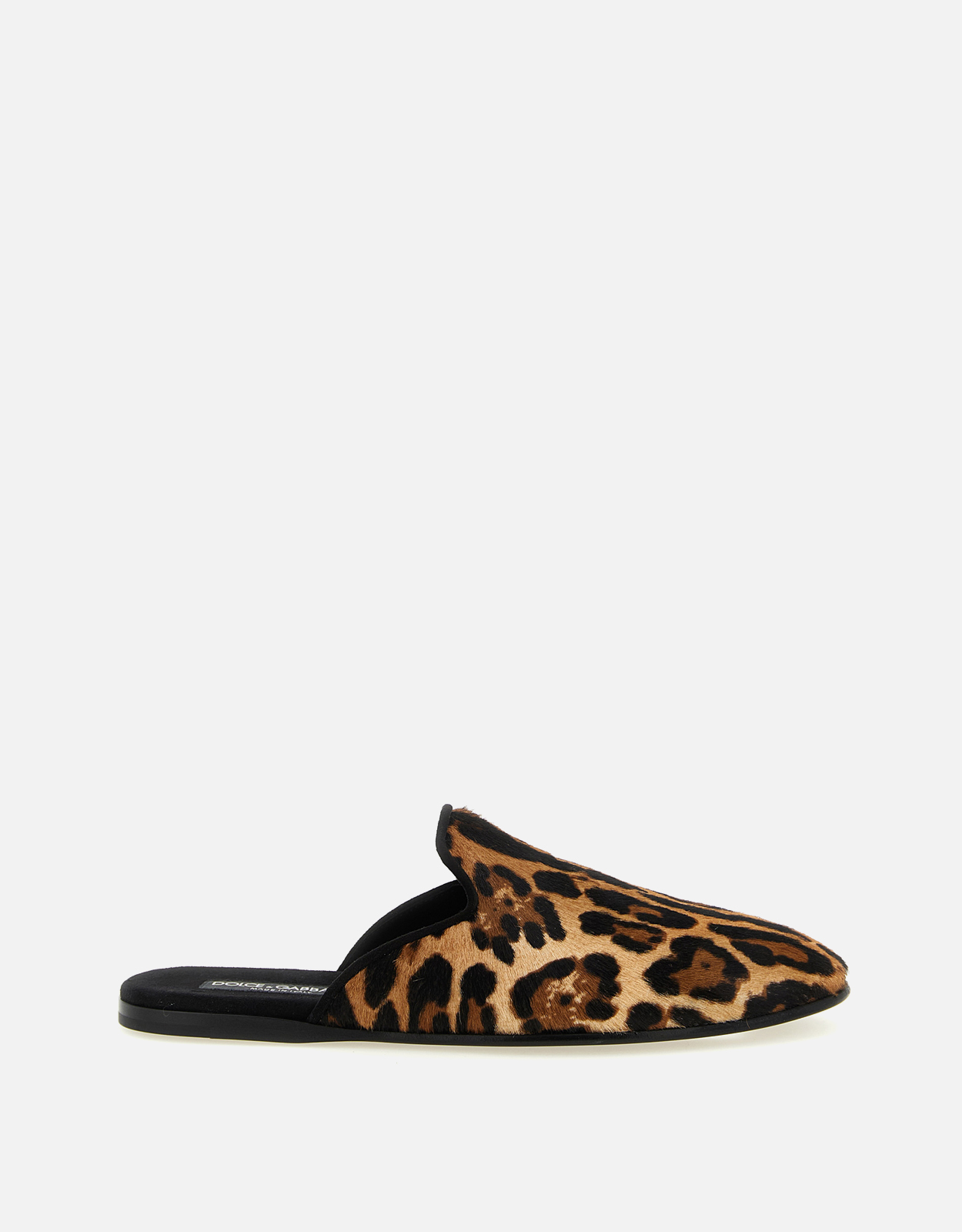 Dolce & Gabbana Men's Leo-Print Pony Calfskin Leather Slippers - EU 39