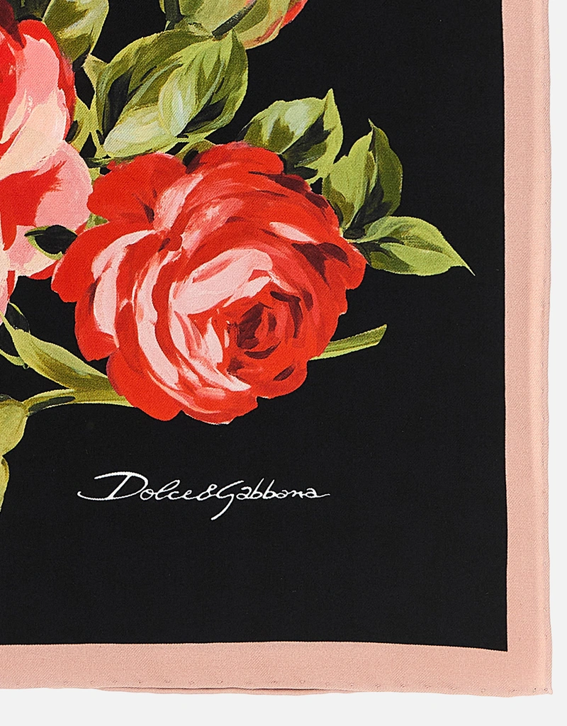 Dolce & Gabbana ローズブーケプリント シルクツイルスカーフ 90x90