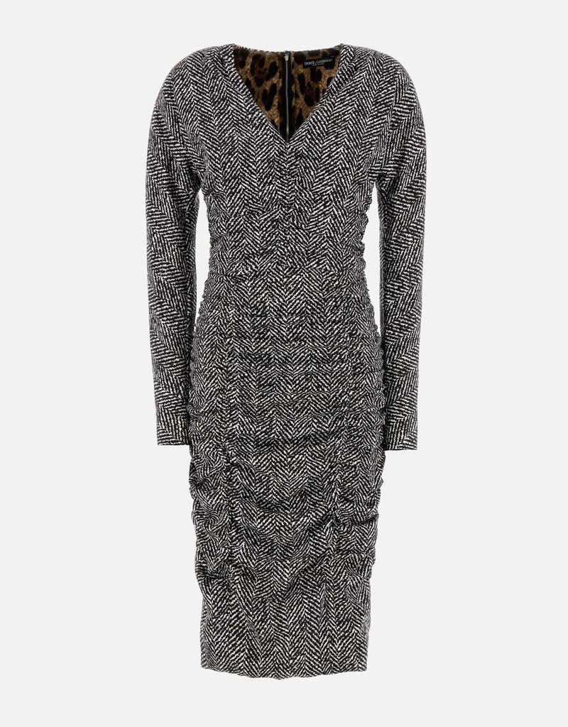 Dolce & Gabbana Chevron Print Silk Stretch Midi Dress (All New In)  IFCHIC.COM