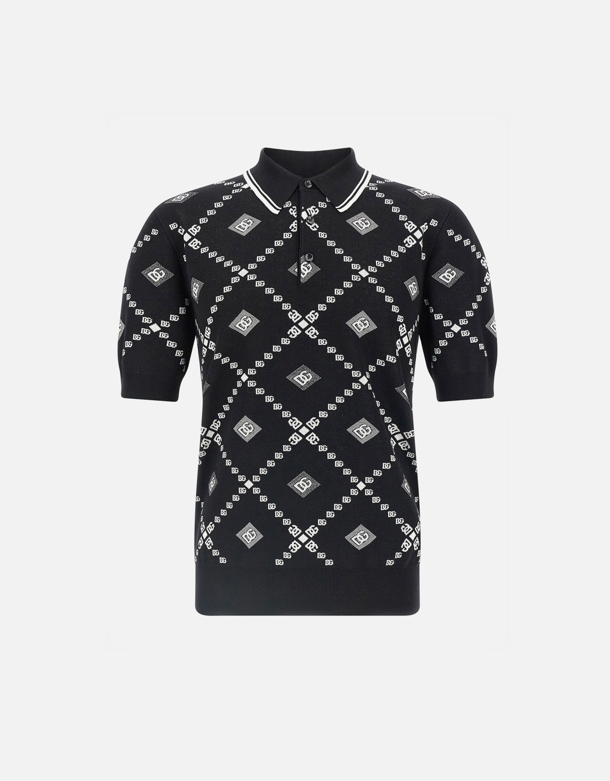 Dolce & Gabbana メンズジャカードヴィージンウールシルクポロシャツ