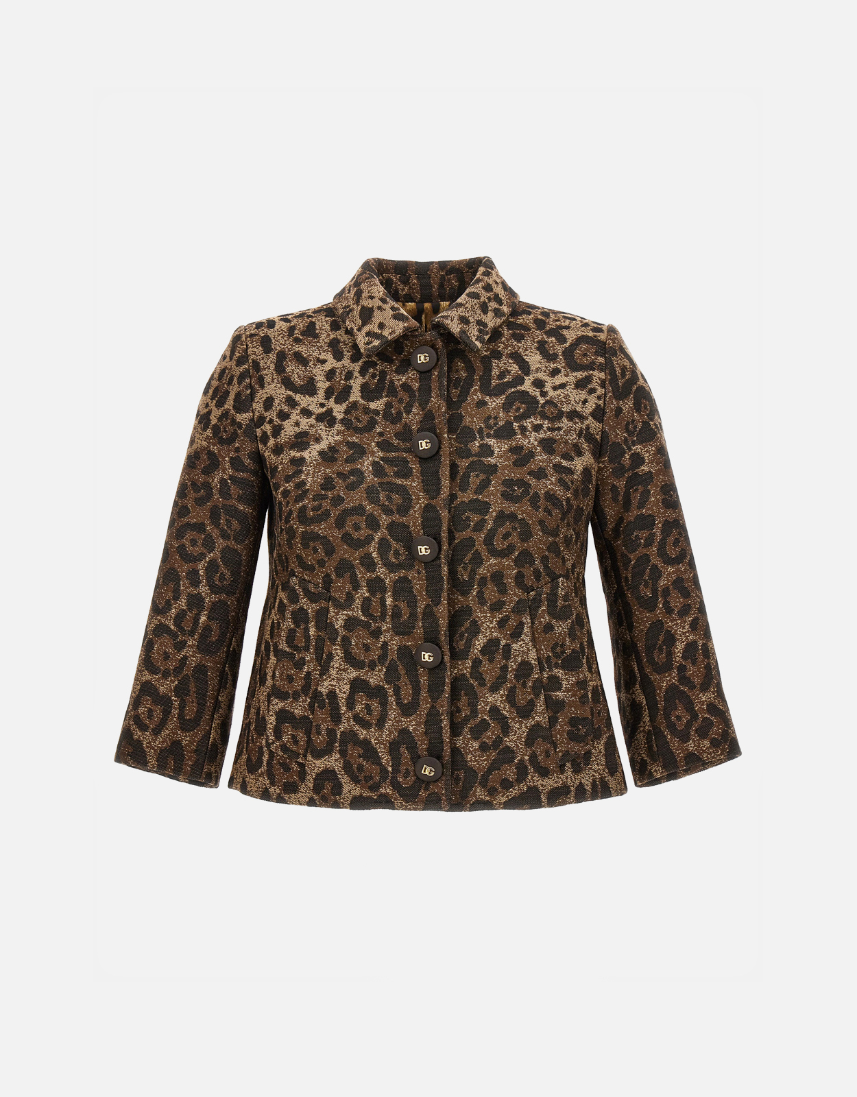 Dolce & Gabbana ウール絎縫ジャガードヒョウ柄クロップドジャケット