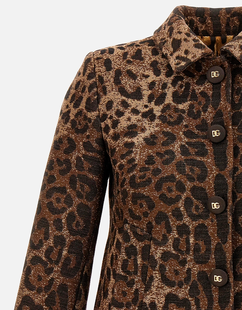 Dolce & Gabbana ウール絎縫ジャガードヒョウ柄クロップドジャケット