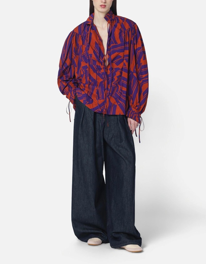 トップス Dries Van Noten Orenge Stripe BD Shirt Dries Van Noten Loose Crushed Stripe Cotton Shirt (Tops) IFCHIC.COM