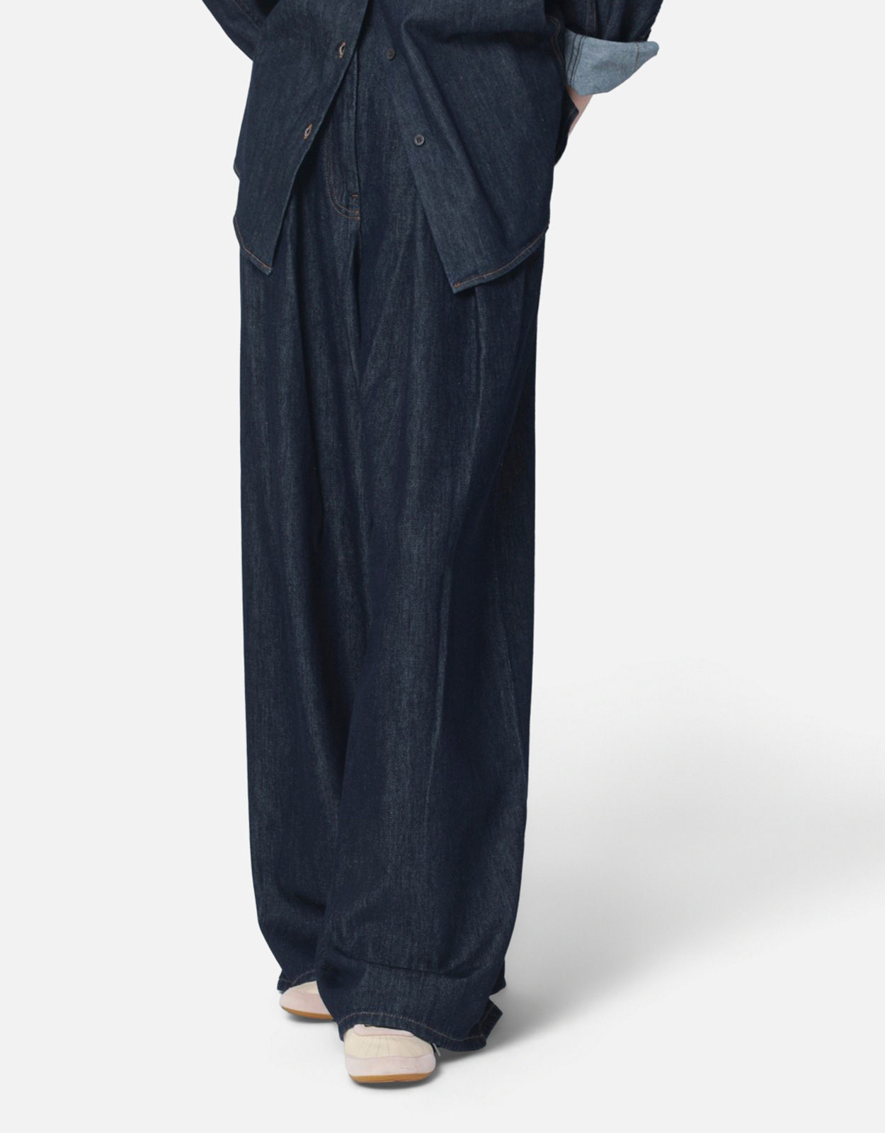 Dries Van Noten インディゴデニムワイドレッグプリーツパンツ (パンツ