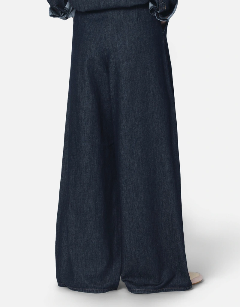 Dries Van Noten インディゴデニムワイドレッグプリーツパンツ (パンツ