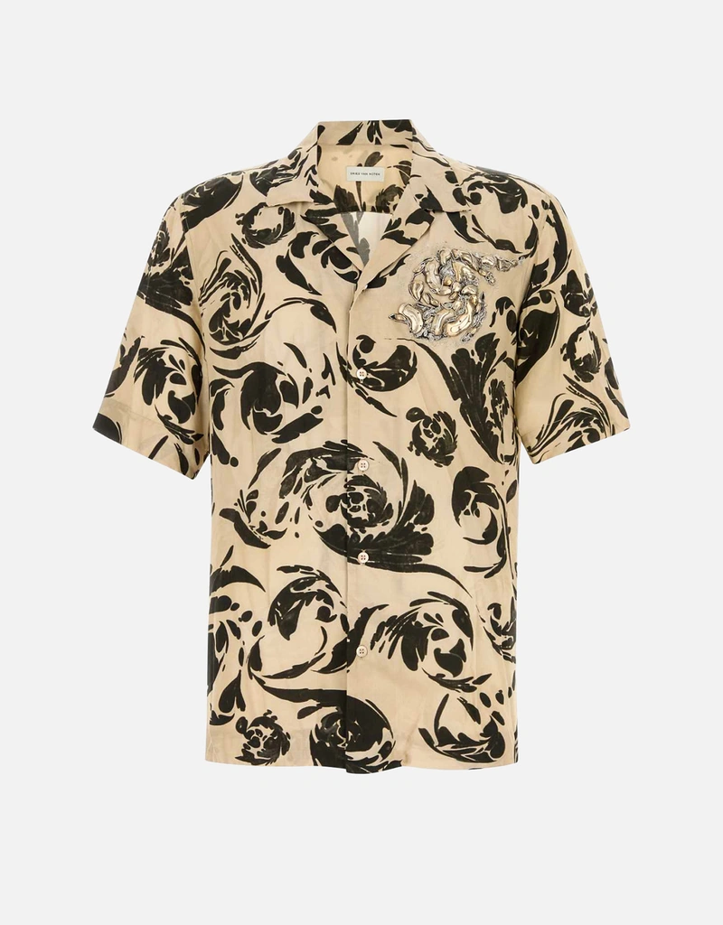 Dries Van Noten メンズプリントビスコースCarltoneシャツ (すべての