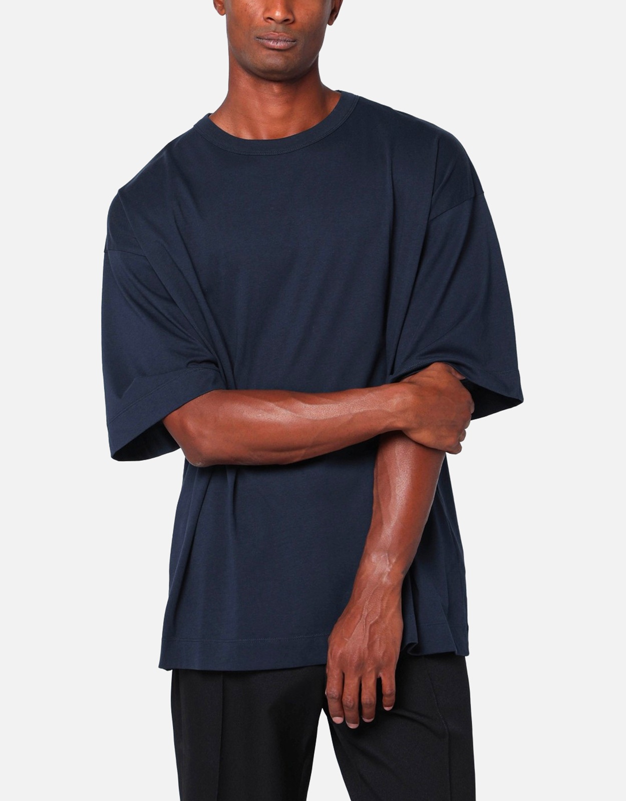 Dries Van Noten Dries Van Noten Men's Oversized Cotton Navy Blue T-Shirts - S　Dries Van Noten メンズ オーバーサイズ コットン ネイビー ブルー T シャツ - S