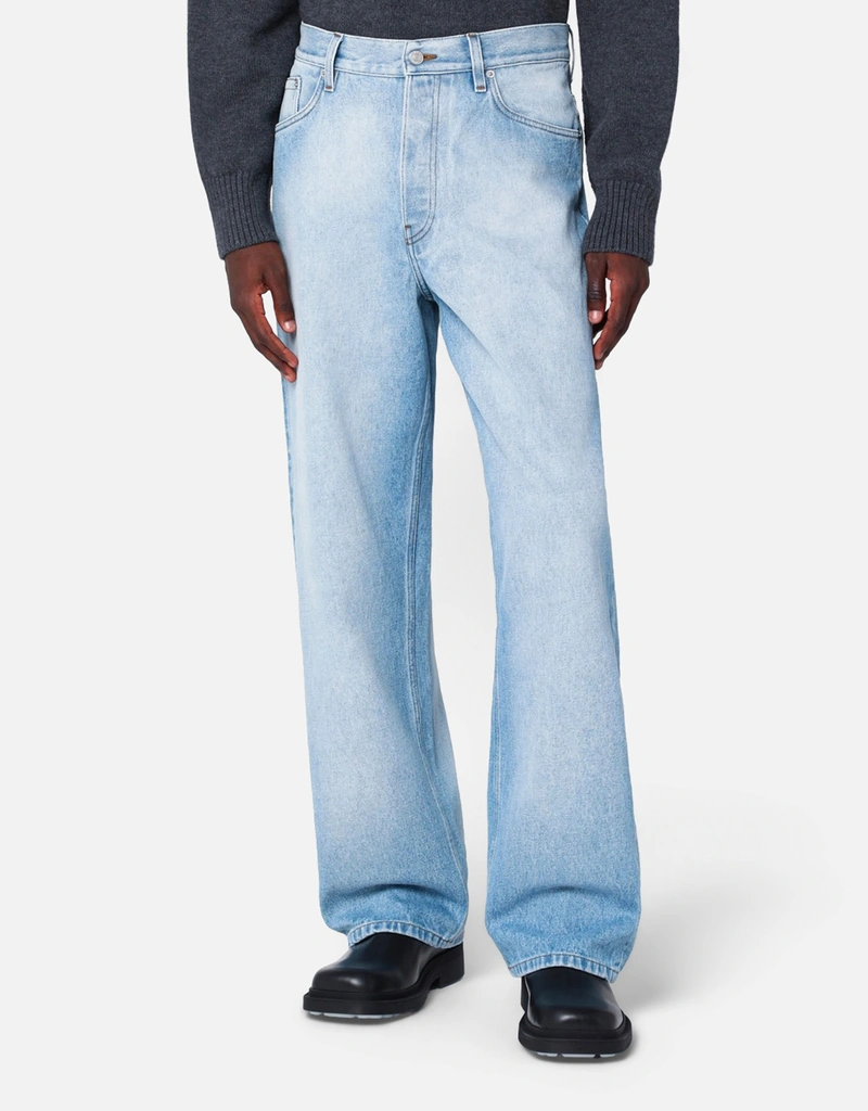 Dries Van Noten メンズライトブルーフェードデニムジーンズ (すべての