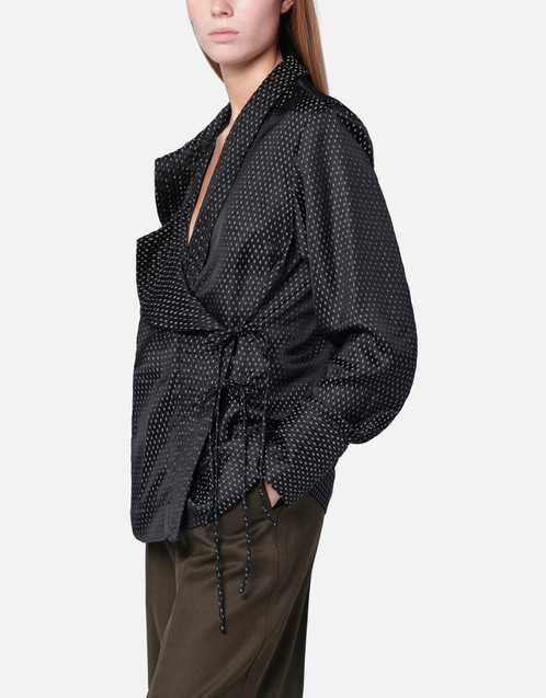Dries Van Noten ブラックジャカード織りラップシャツ (トップス