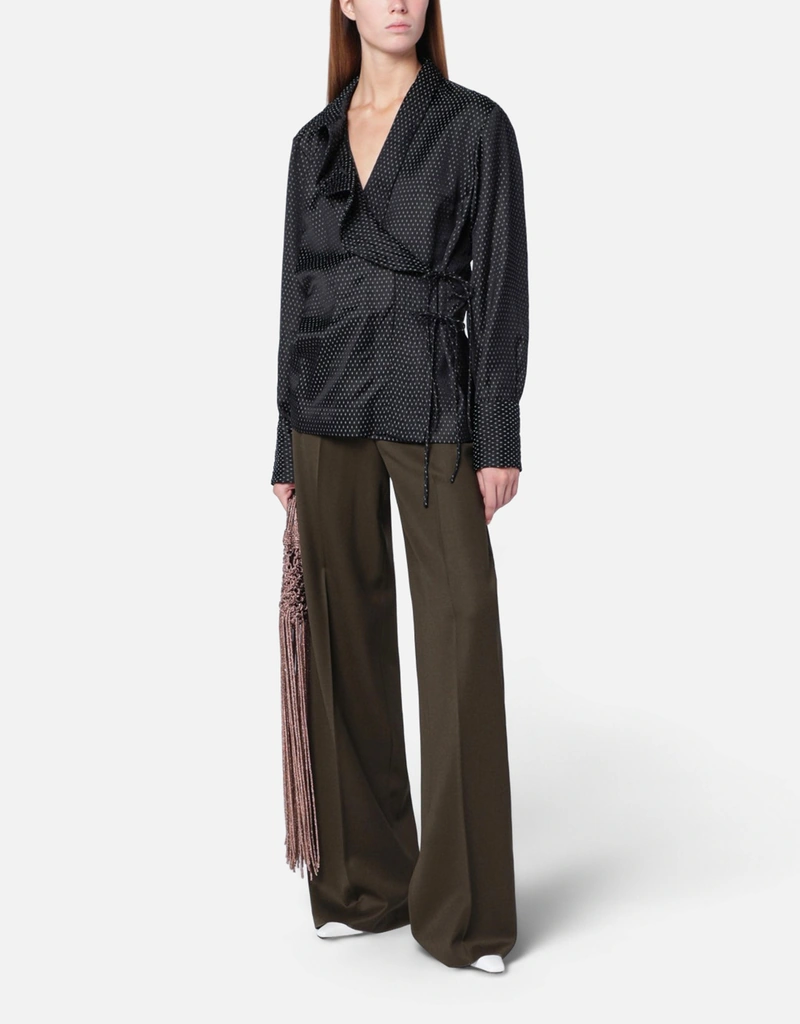Dries Van Noten ブラックジャカード織りラップシャツ (トップス