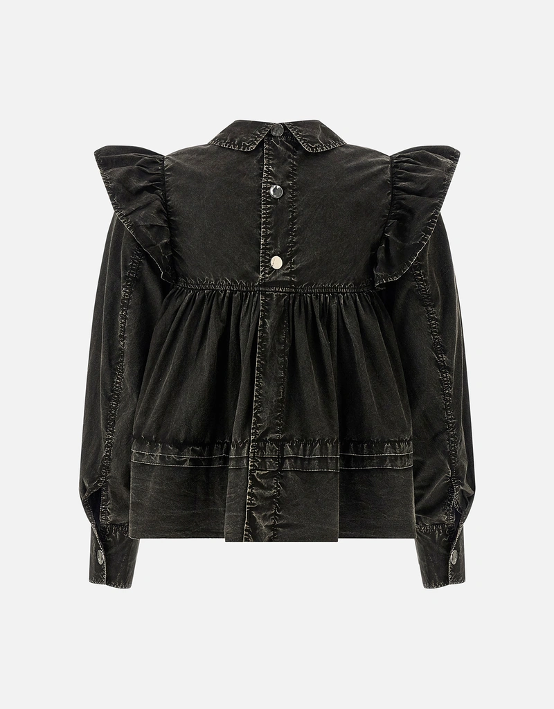 Ganni ブラックウォッシュフリルブラウス (すべての新品) IFCHIC.COM