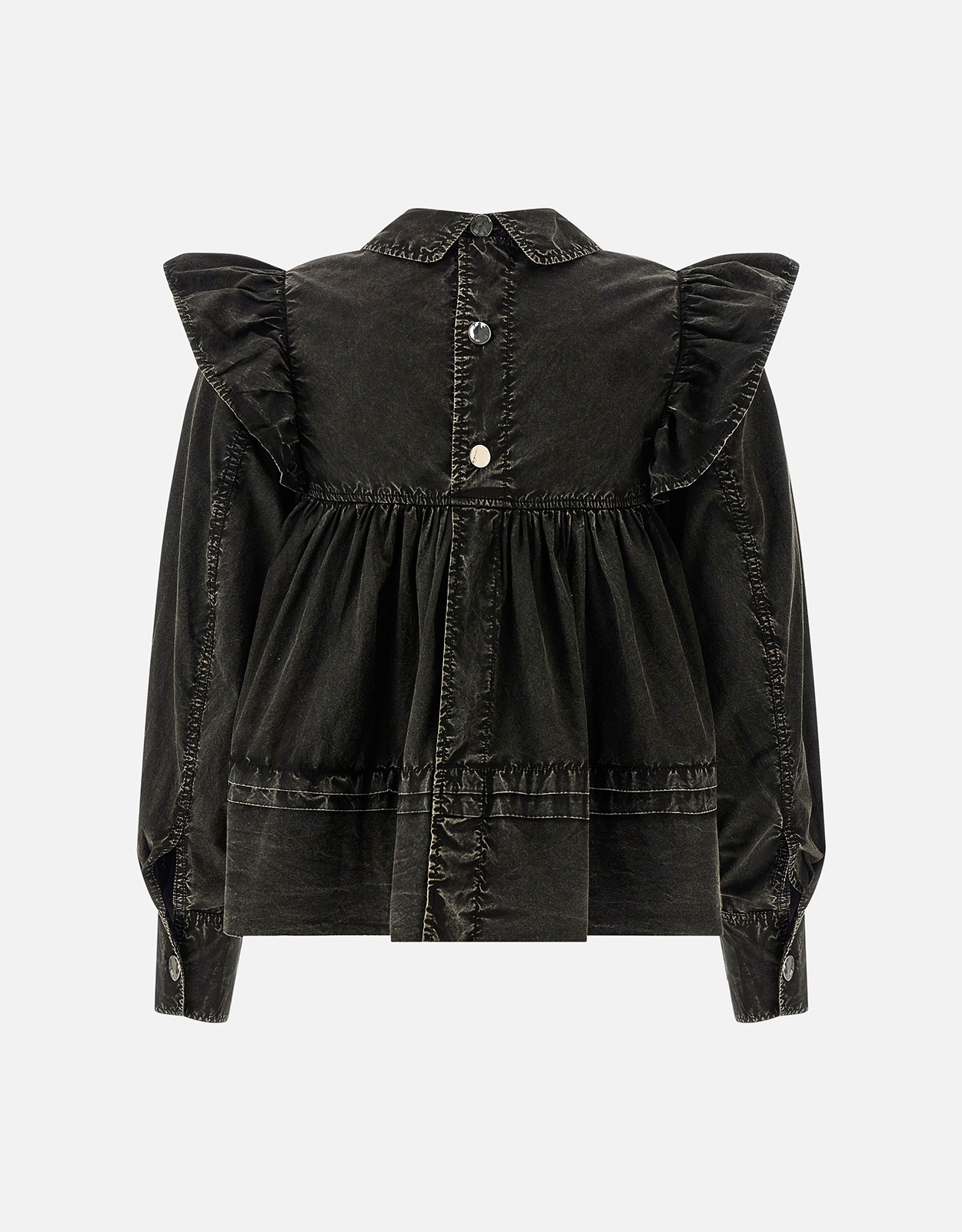 GANNI フリル襟ブラウス Ganni ブラックウォッシュフリルブラウス (すべての新品) IFCHIC.COM