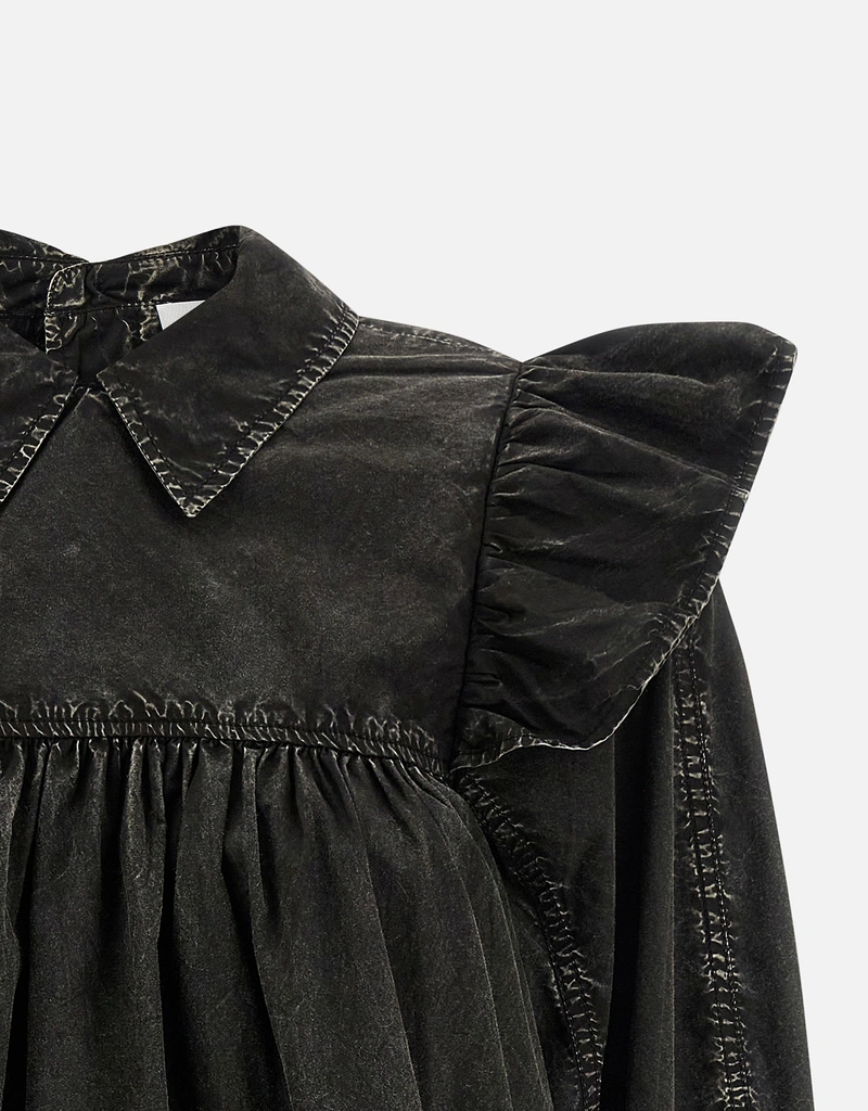 Ganni ブラックウォッシュフリルブラウス (すべての新品) IFCHIC.COM