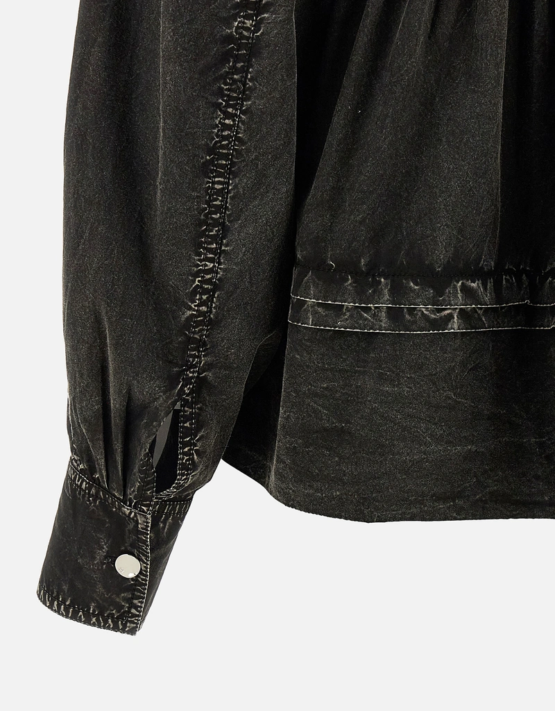 Ganni ブラックウォッシュフリルブラウス (すべての新品) IFCHIC.COM