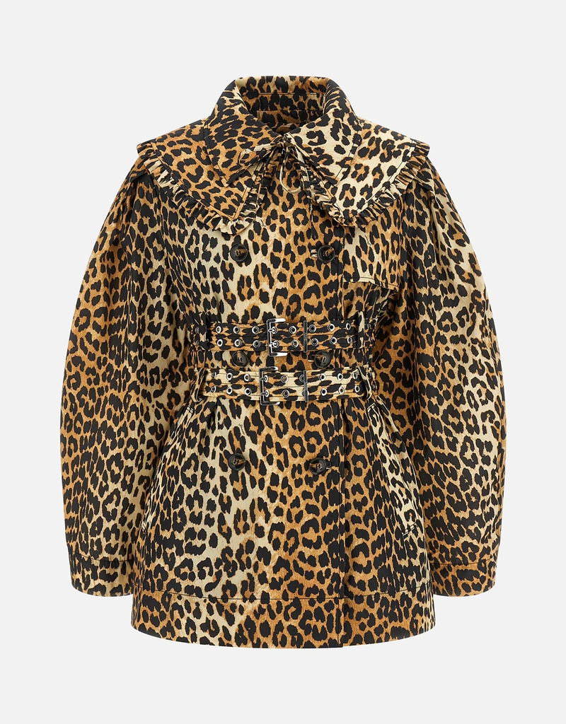 Ganni レオパードデュシェスナイロンショートトレンチコート (すべての