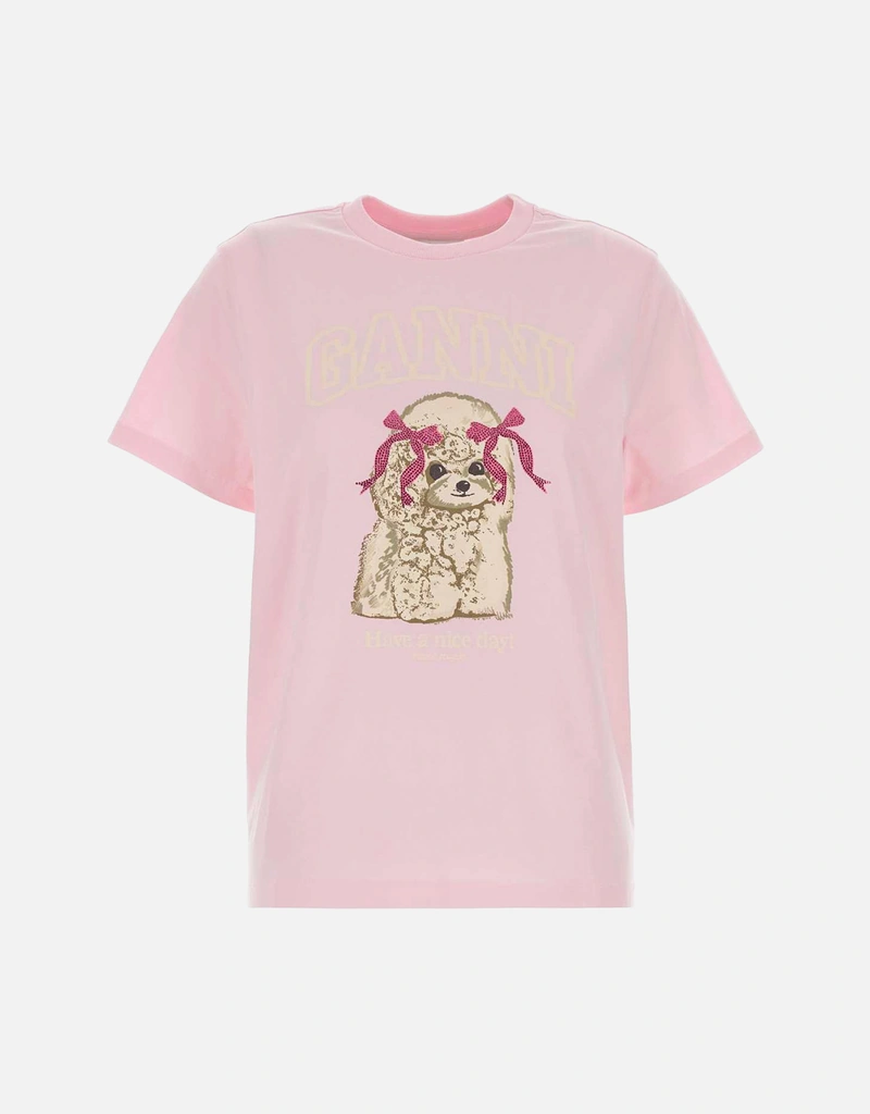 Ganni ピンクプードルオーガニックコットンオーバーサイズTシャツ