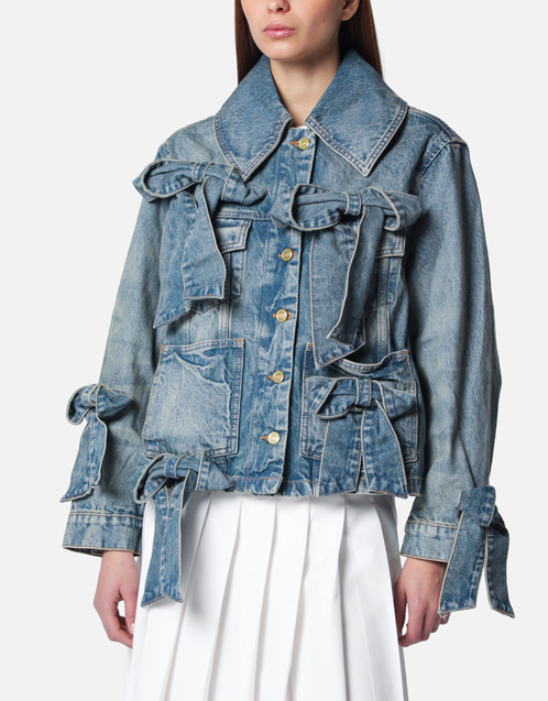 Ganni リジッドデニムジャケット ボウ付き (すべての新品) IFCHIC.COM