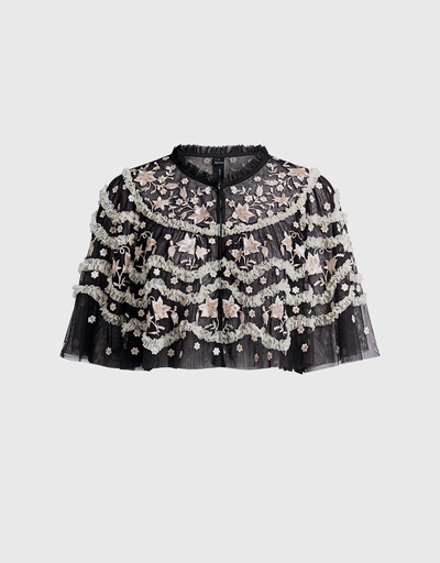 Tulle Bloom Floral Embroidered Floral Cape