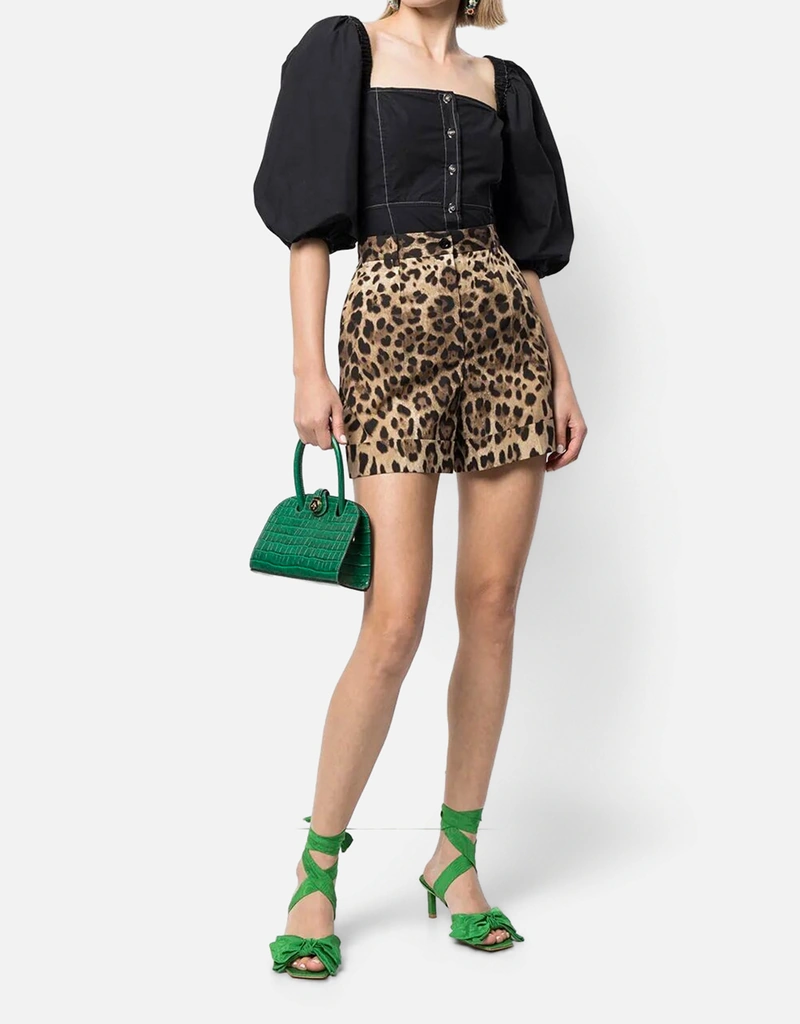 Dolce & Gabbana Leopard-print Poplin Women Shorts - Multicolor