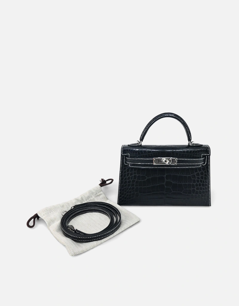 Hermès エルメスミニケリーⅡアリゲーターレザーハンドバッグ