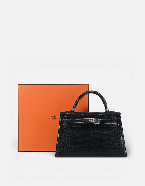 Hermès エルメスミニケリーⅡアリゲーターレザーハンドバッグ