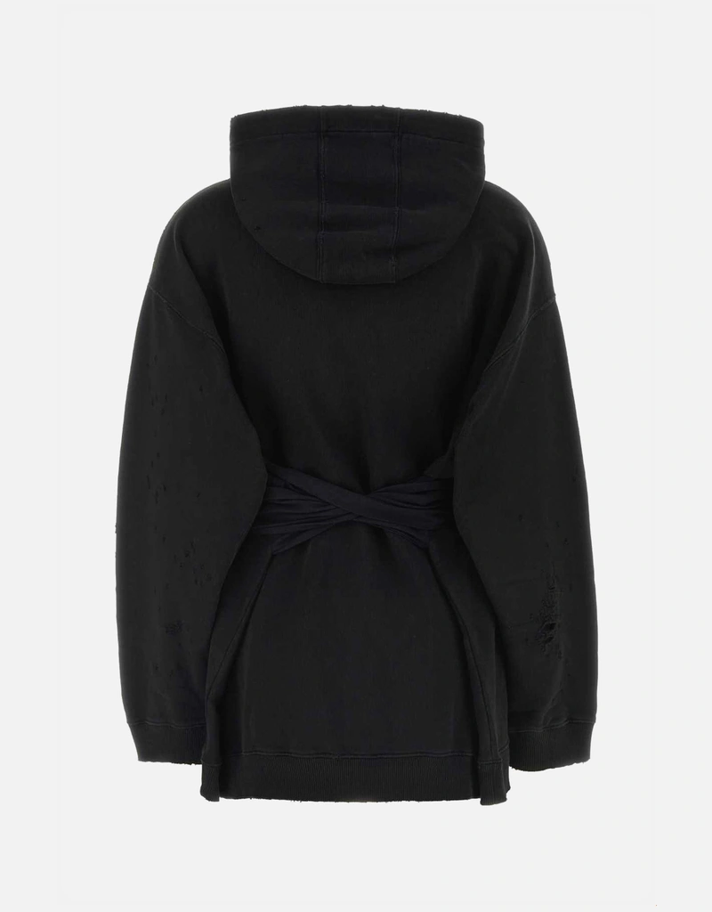 MM6 Maison Margiela ブラックコットンミニスウェットシャツドレス