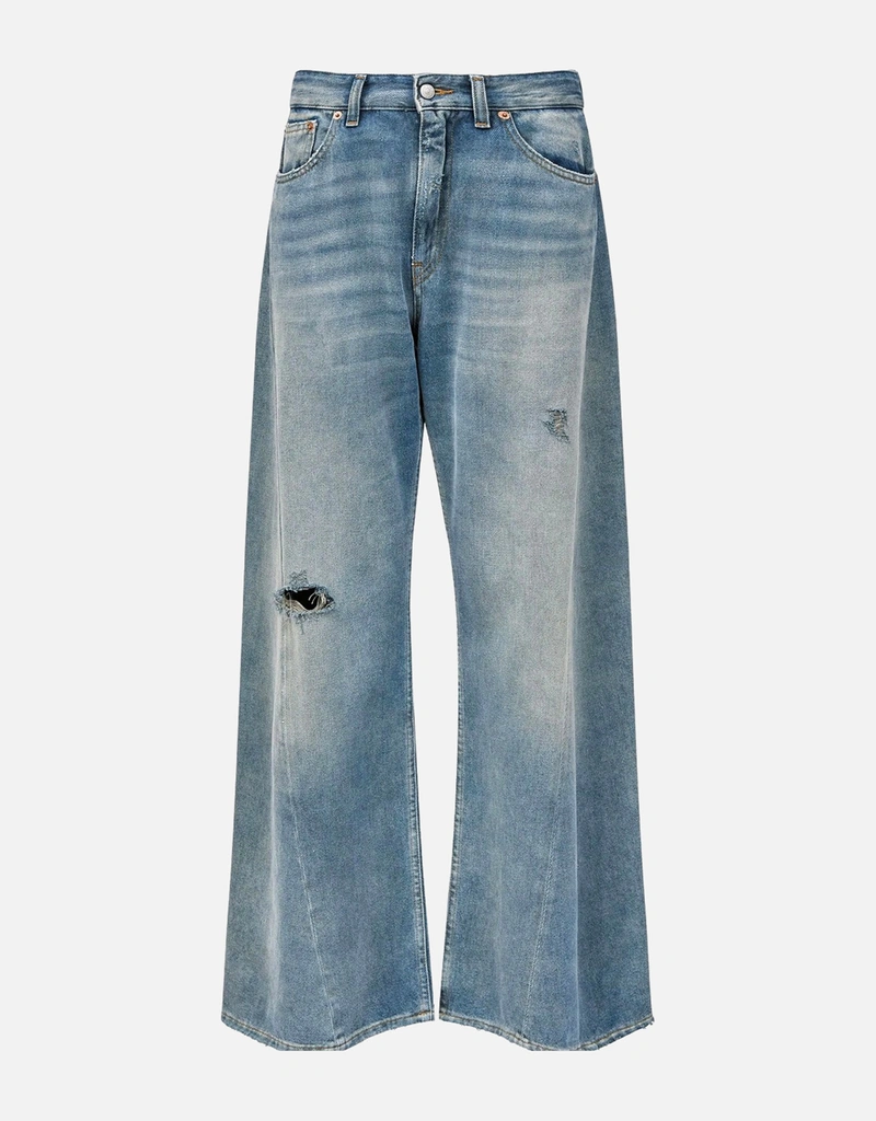 MM6 Maison Margiela ワイドレッグコットンダメージジーンズ (パンツ