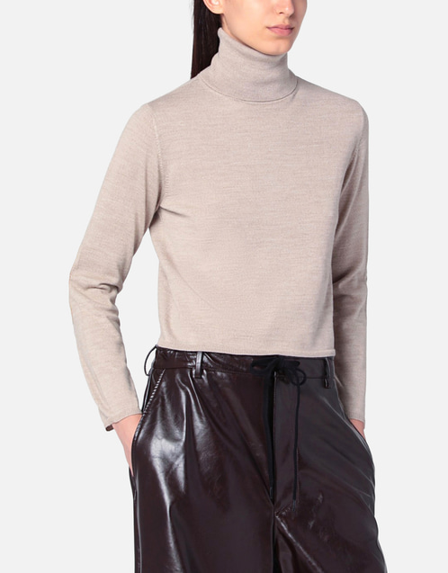 【新品】MM6 ロングニット ウール100% タートル ベージュ×グレー MM6 Maison Margiela ベージュ ウールブレンド タートルネックセーター