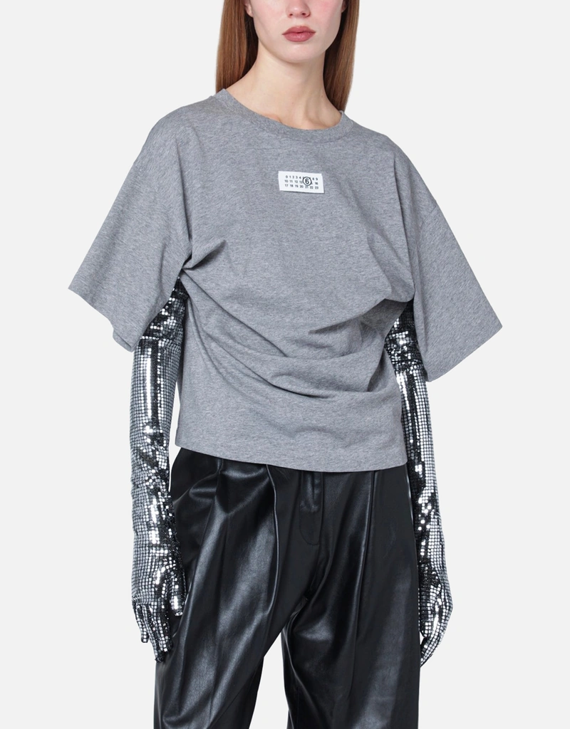 mm6 maison margiela Tシャツ　シルバー MM6 Maison Margiela Metallic long-sleeve T-shirt | Silver | FARFETCH