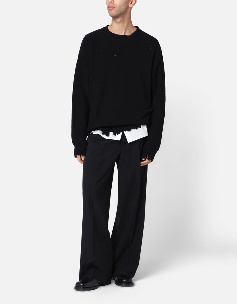 MM6 Maison Margiela メンズ ホワイトステッチ ウール混フルレングス